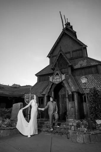 A black and white photo of Alexis and Christian